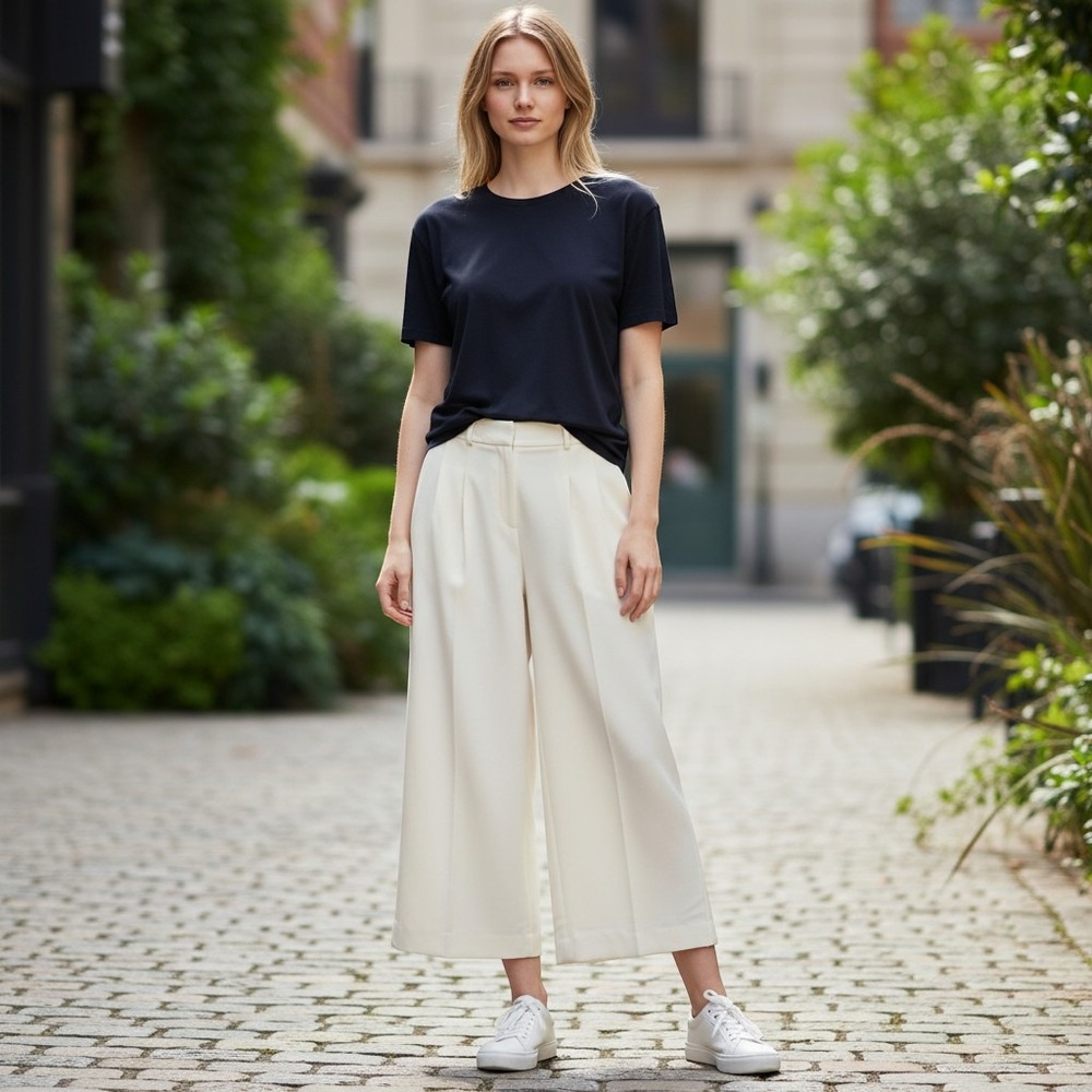 Chico's Wide Leg Trousers Womens 1.5R 10R Cream Pleated Dress Pants